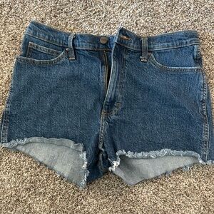 Wrangler Dark Wash Blue Denim Zip Fly Raw Hem Jean Shorts Women's Size 30